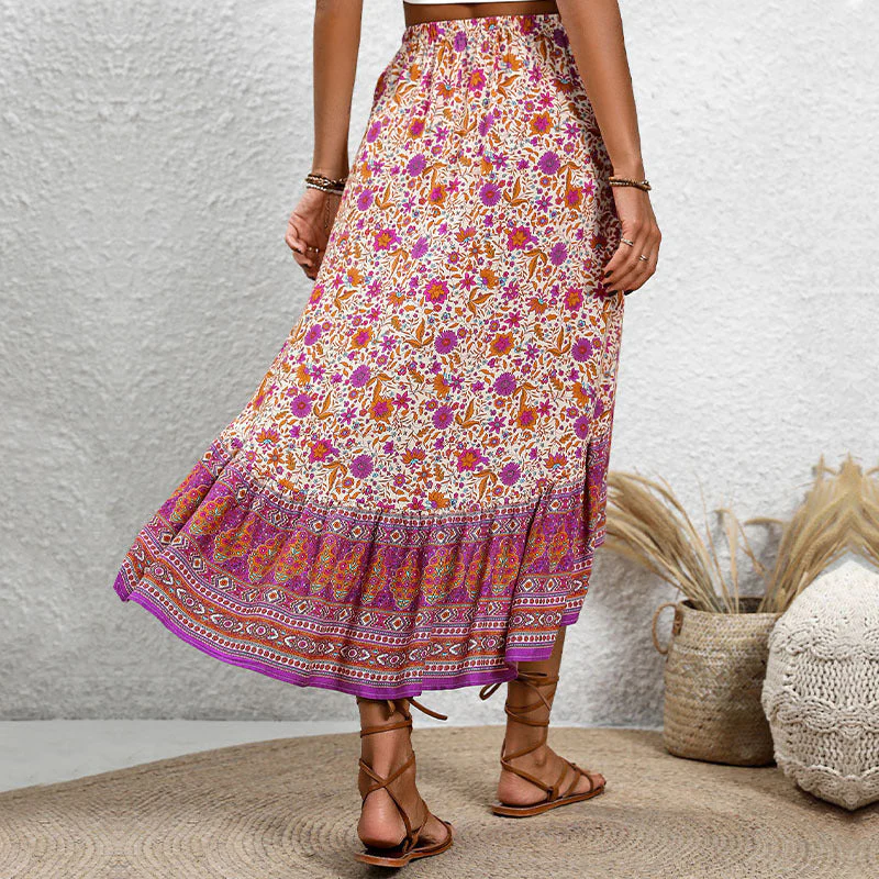 Ladies Midi Skirt – Bohemian Style – Floral Paisley Print – Cotton – Elastic Waist - Image 2