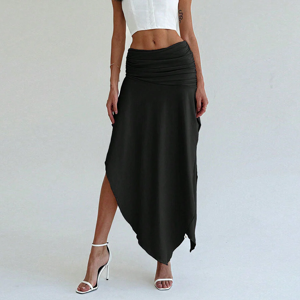 Ladies Midi Skirt – Elegant Fit – Ruched Waist – Asymmetrical Hem – Luxury Fabric - Image 2