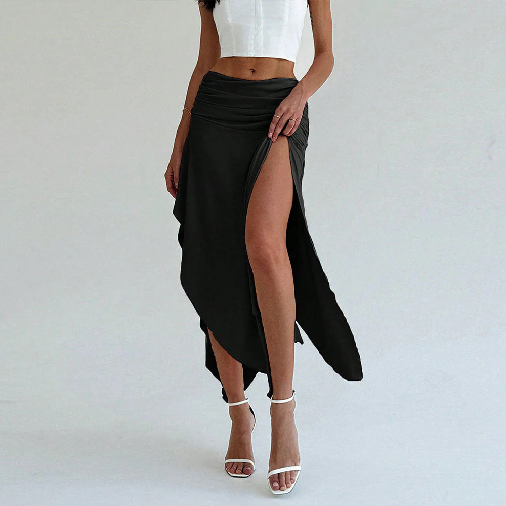 Ladies Midi Skirt – Elegant Fit – Ruched Waist – Asymmetrical Hem – Luxury Fabric - Image 4