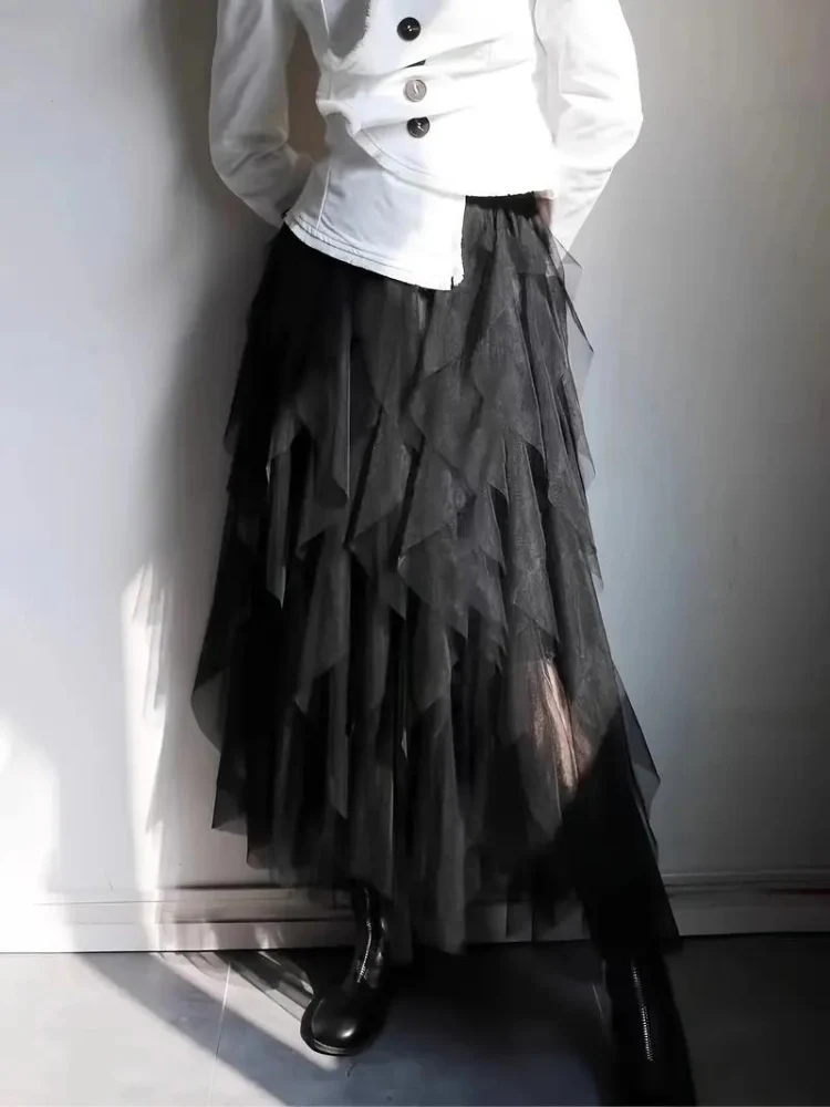 Ladies midi skirt – High waisted – Layered mesh – Ruffles – Elegant fit - Image 2