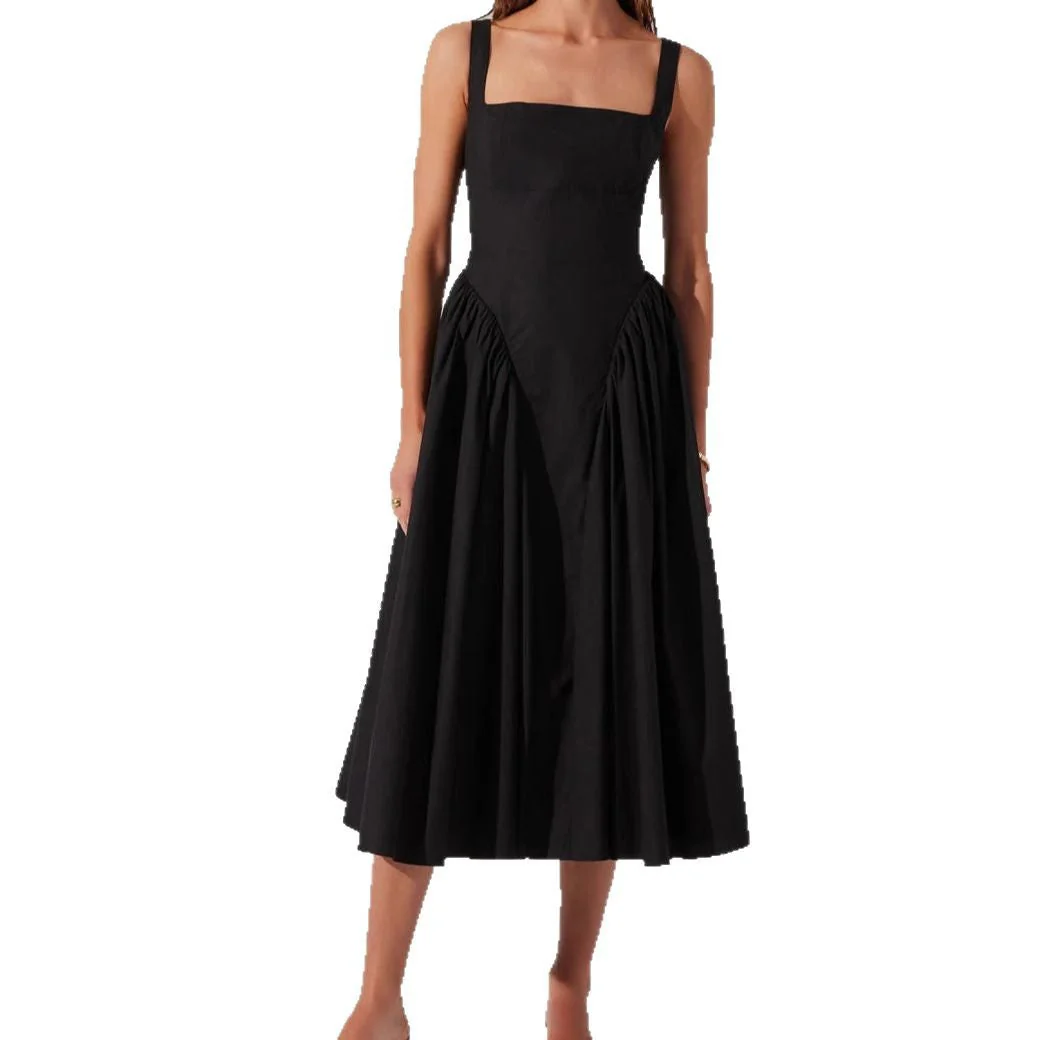 Women's Midi Dress – A-line Fit – Open Back with Bow – Square Neck – Airy Fabric - Image 5