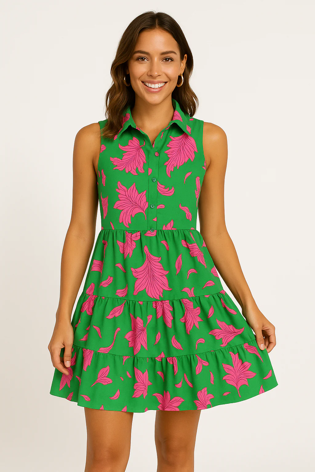 Women's Mini Dress – A-line – Sleeveless – Floral Print – Button Closure – Airy Fabric - Image 2