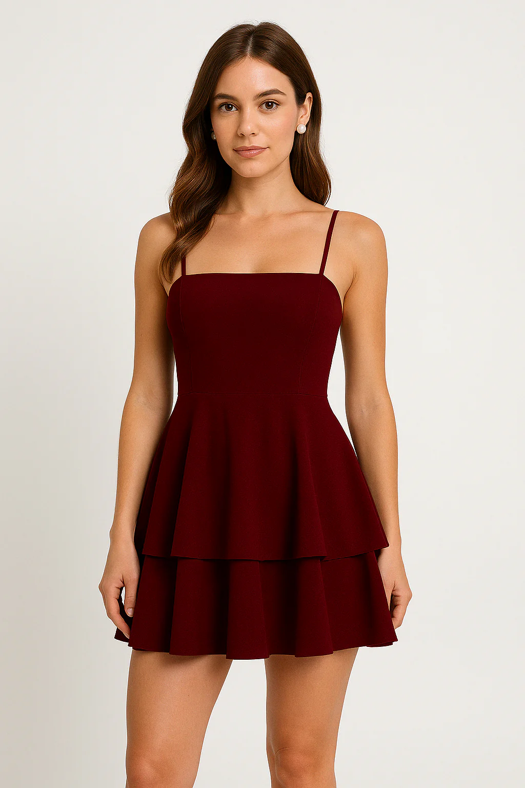 Ladies Mini Dress – A-line Fit – Spaghetti Straps – Layered Skirt – Open Back - Image 2