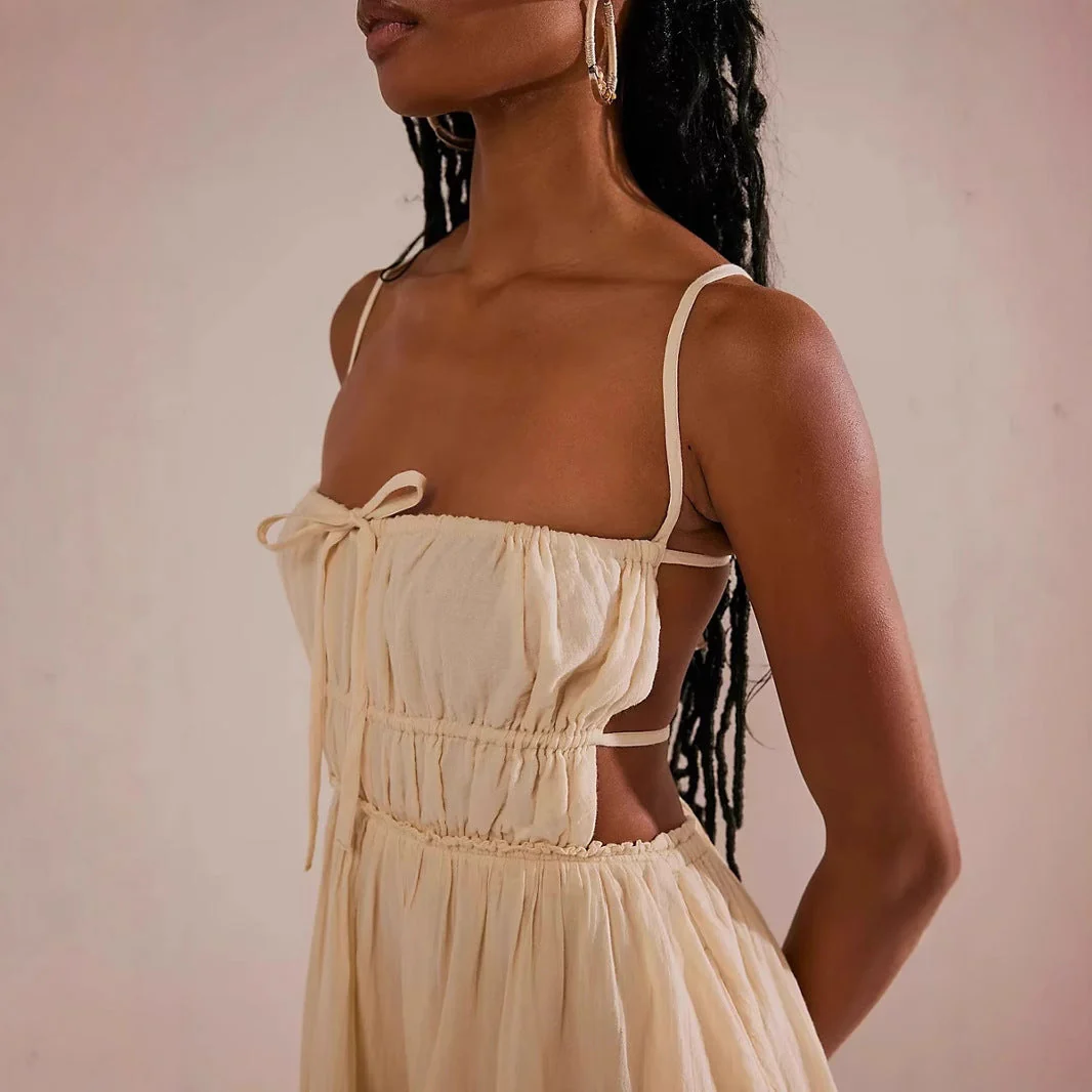 Women's Mini Dress – Casual Fit – Smock Top – Spaghetti Straps – Ruffle Hem - Image 4