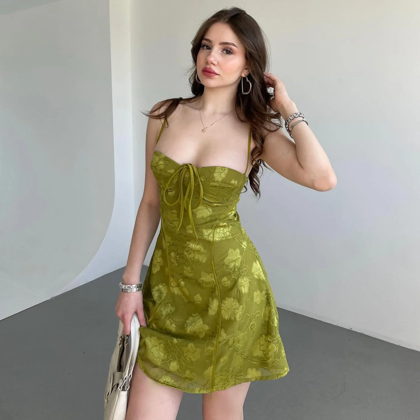 Ladies Mini Dress – Figure-Accentuating – Spaghetti Straps – Lace Look – Ruffled Bustier - Image 2