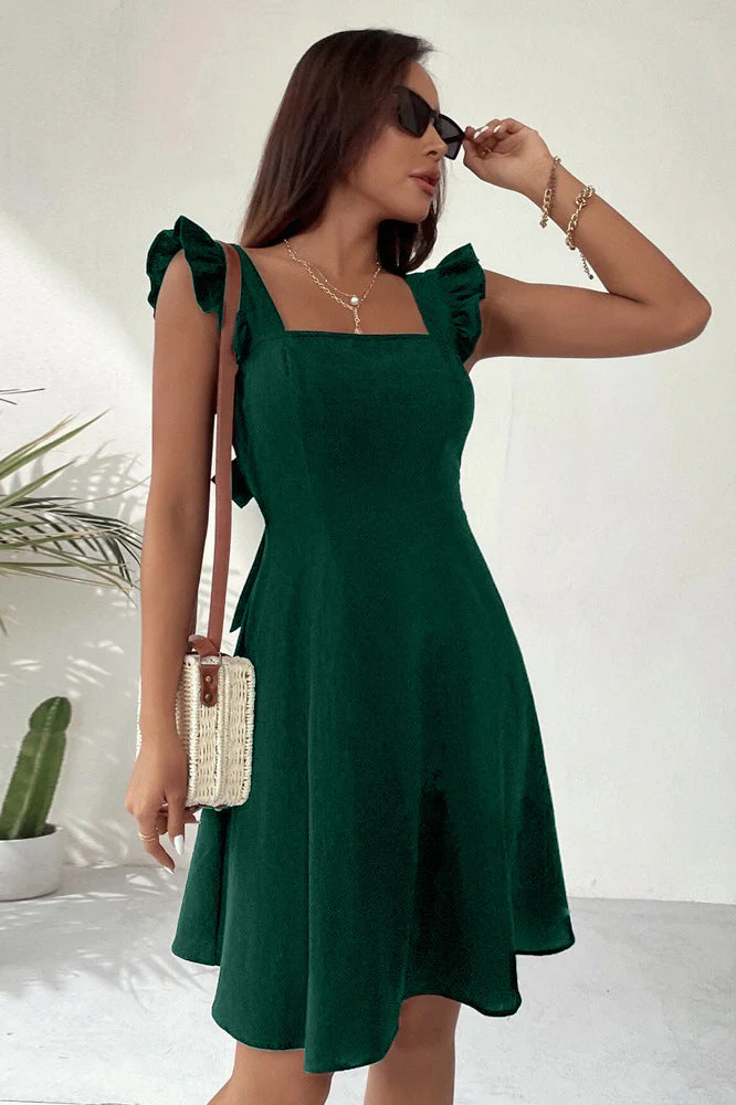 Women's Mini Dress – Fit and Flare – Ruffled Straps – Airy Breathable Fabric - Image 10