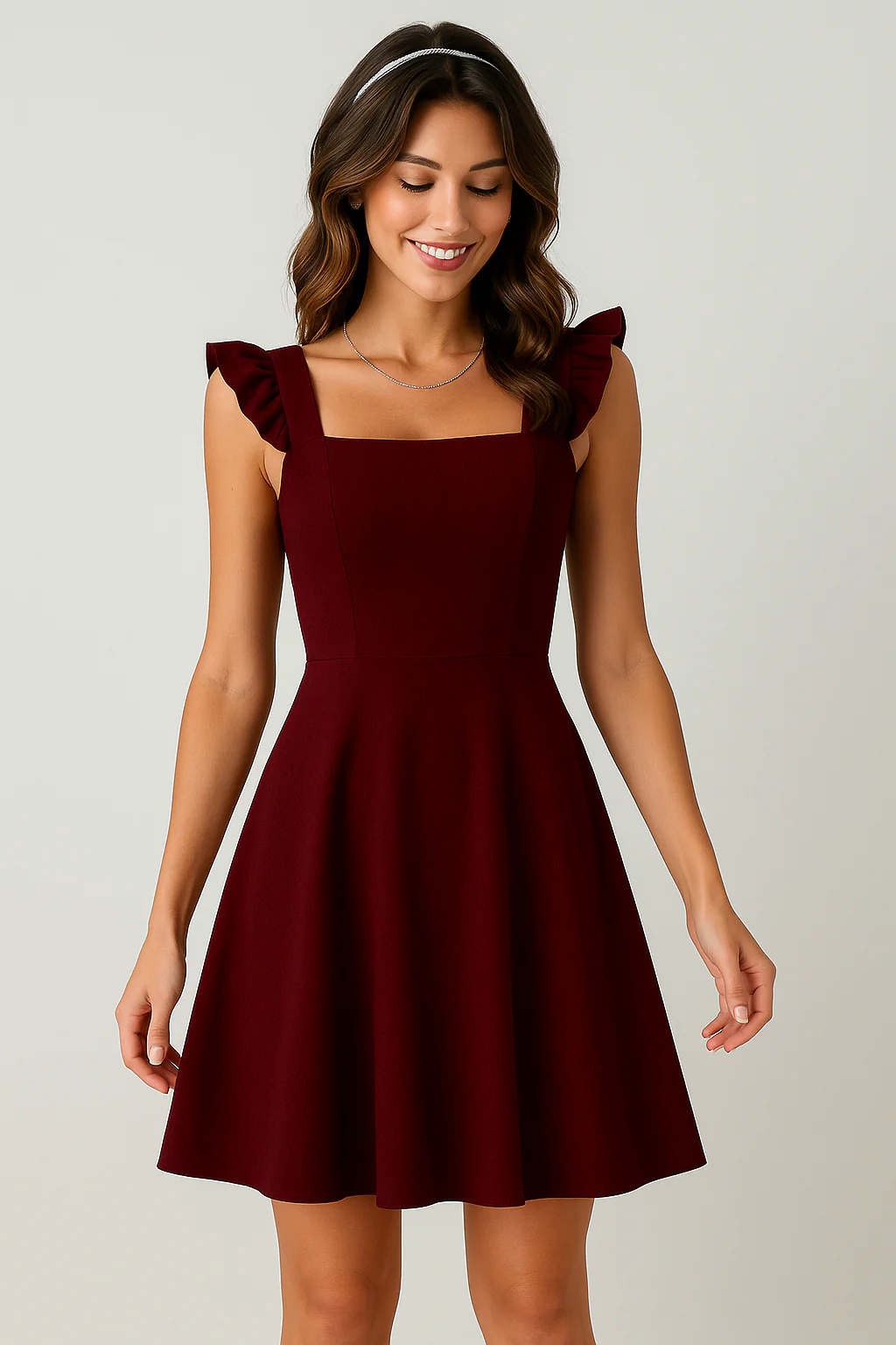 Women's Mini Dress – Fit and Flare – Ruffled Straps – Airy Breathable Fabric - Image 3