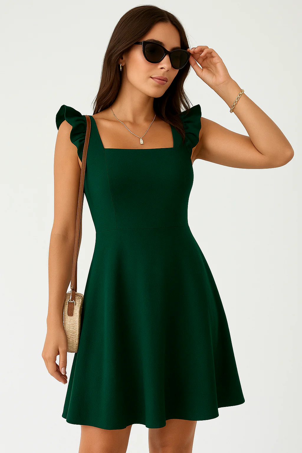 Women's Mini Dress – Fit and Flare – Ruffled Straps – Airy Breathable Fabric - Image 5