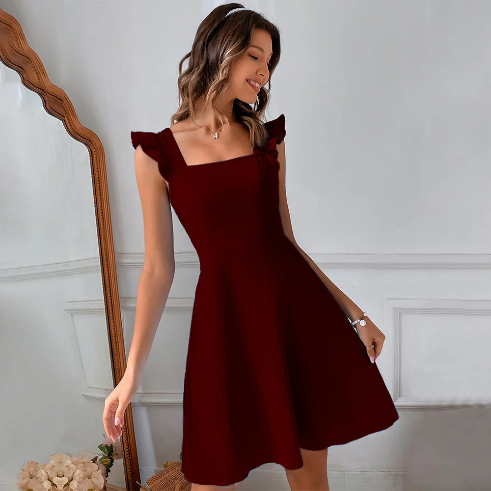 Women's Mini Dress – Fit and Flare – Ruffled Straps – Airy Breathable Fabric - Image 6