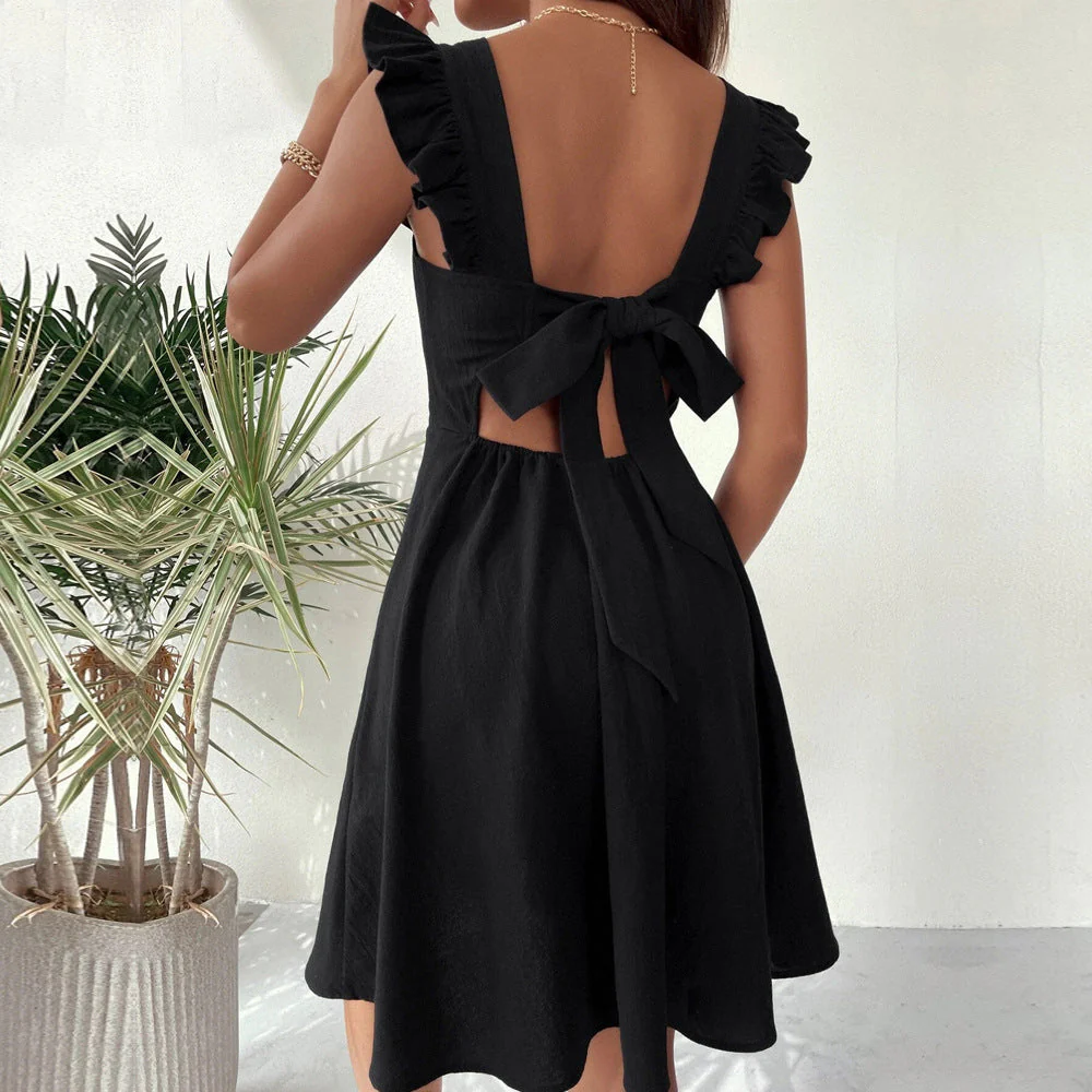 Women's Mini Dress – Fit and Flare – Ruffled Straps – Airy Breathable Fabric - Image 8