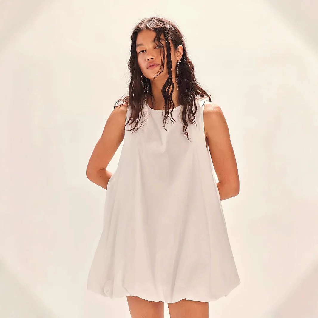 Women's Mini Dress – Cotton – Loose-Fitting Model – Sleeveless – Open Back – Lantern Hem - Image 5