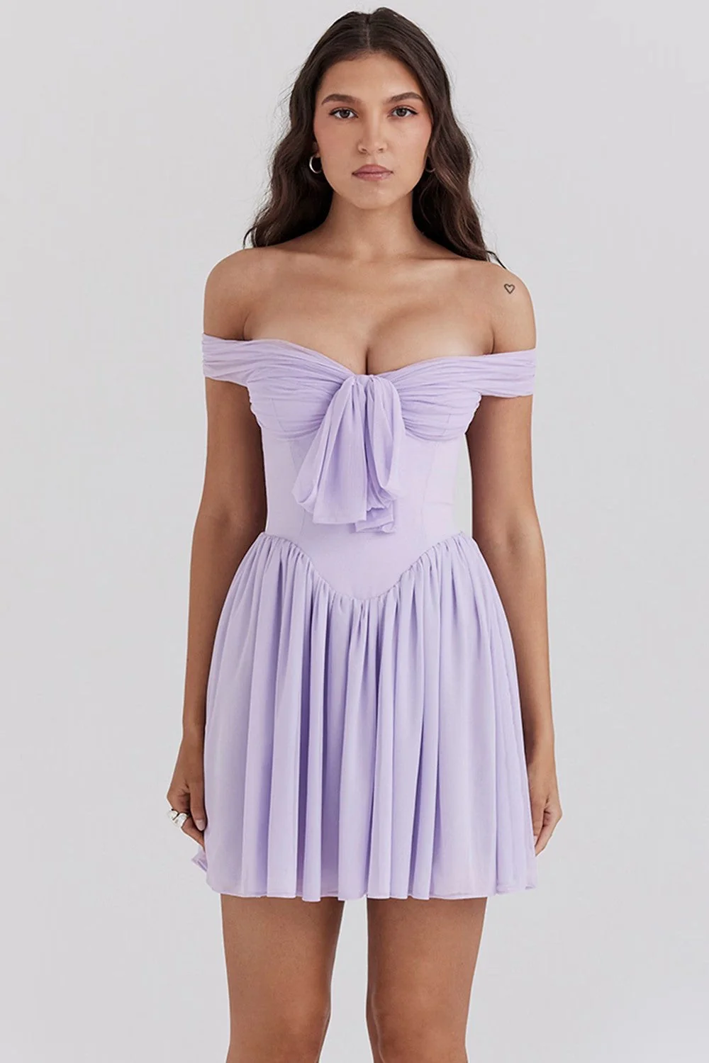 Ladies Mini Dress – Off Shoulder – Fit and Flare – Tie Front – Airy Fabric - Image 5