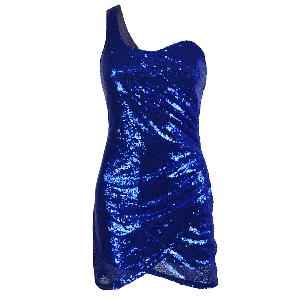 Women's Mini Dress – One Shoulder Bodycon – Sequins – Ruched Slim Fit Party Dress - Image 7