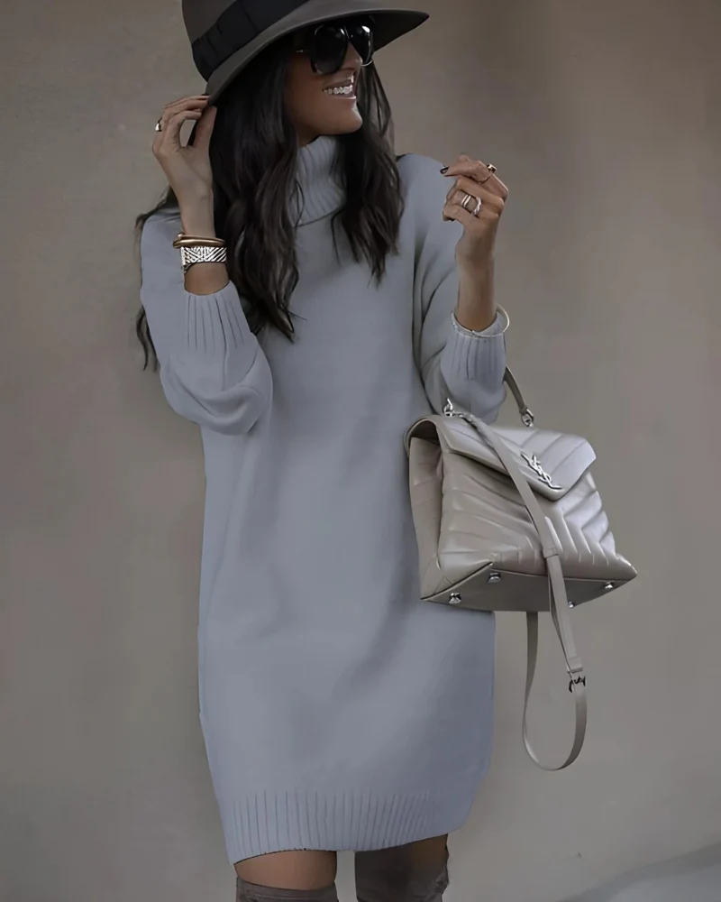 Ladies Mini Dress – Relaxed Slim Fit – Turtleneck – Ribbed Trims – Woolmix Tricot - Image 4