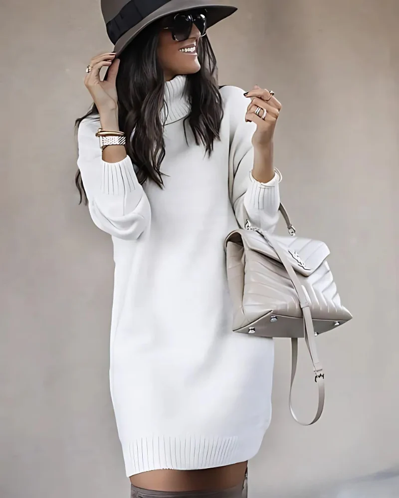 Ladies Mini Dress – Relaxed Slim Fit – Turtleneck – Ribbed Trims – Woolmix Tricot - Image 5