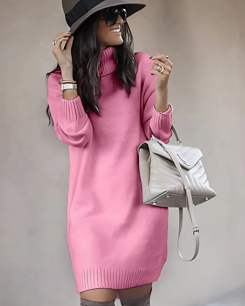 Ladies Mini Dress – Relaxed Slim Fit – Turtleneck – Ribbed Trims – Woolmix Tricot - Image 6