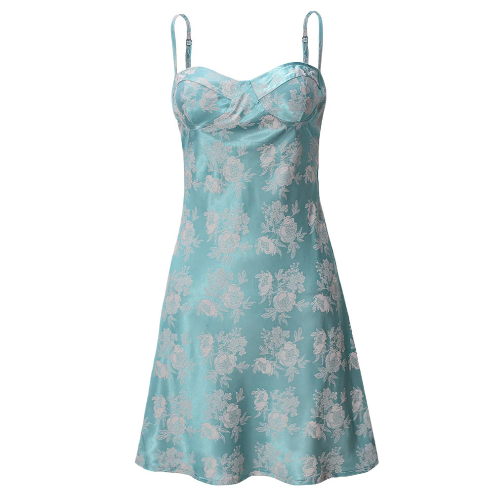 Women's Mini Dress – Satin Look – Slim Fit – Spaghetti Straps – Floral Pattern - Image 6