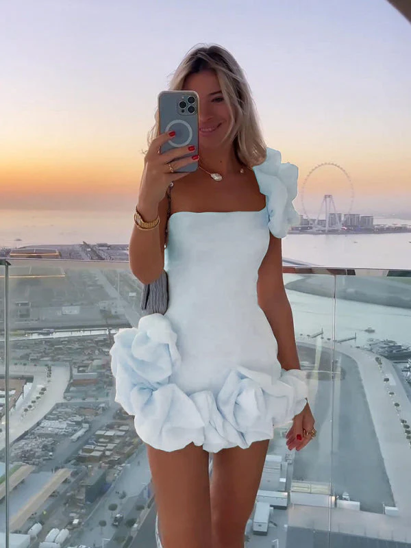 Ladies Mini Dress – Slim Fit – Asymmetrical – Ruffles – Luxury Satin Look – One-Shoulder - Image 3