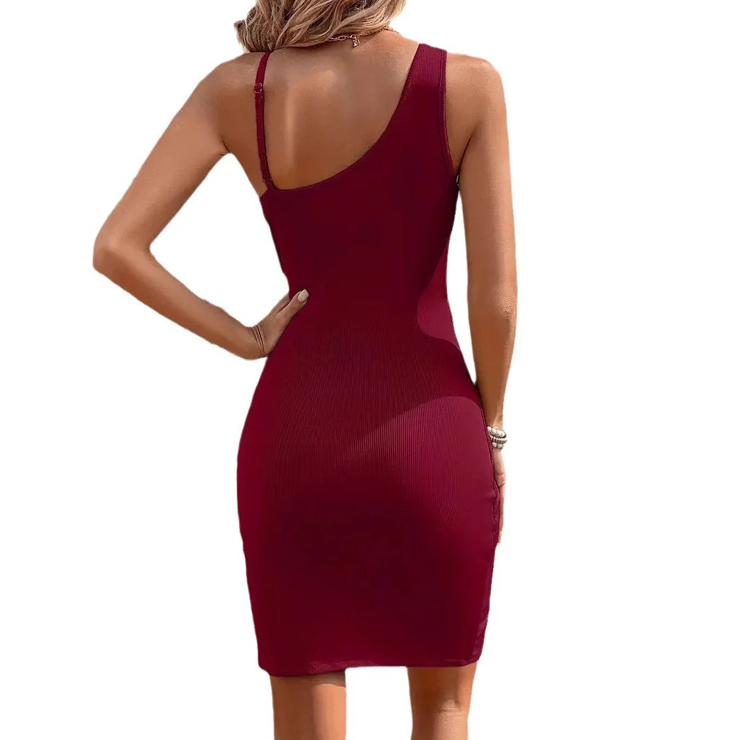 Women's mini-dress – Slim fit – Ribbed fabric – V-neck – Ruched side – Spaghetti straps - Image 5