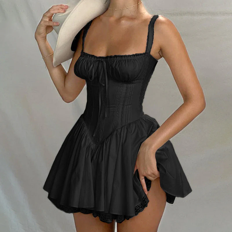 Women's Mini Dress – Slim Fit – Lace Details – Open Back – Pleated Skirt – Eveningwear - Image 2