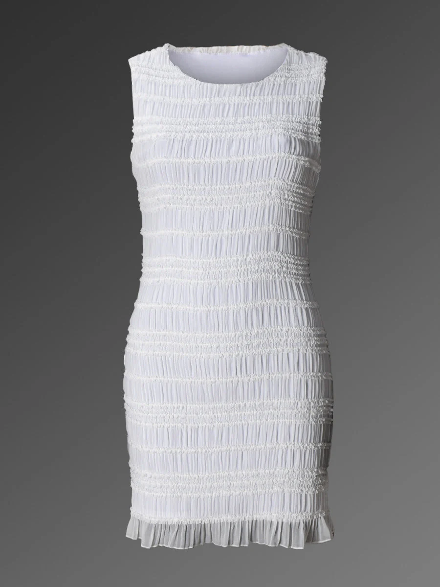 Ladies Mini Dress – Slim Fit – Sleeveless – Sheer Striped Layers – Cut-Out Details - Image 6