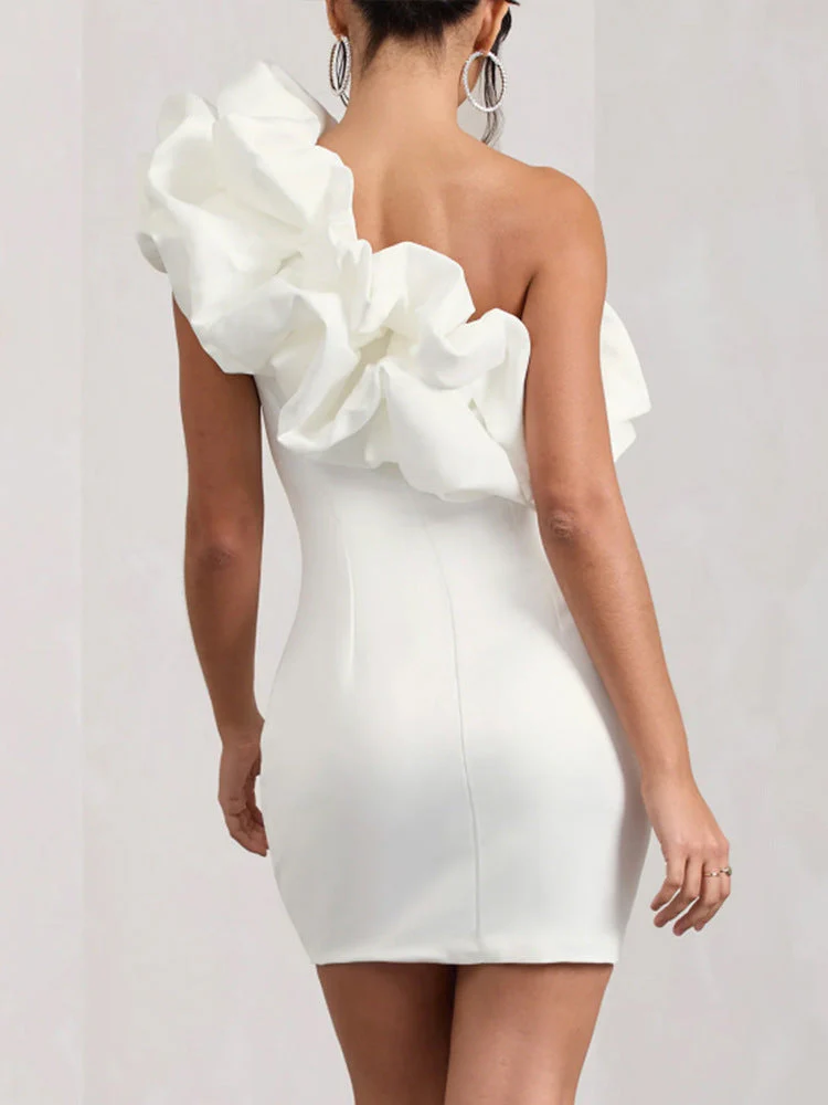 Ladies Mini Dress – Slim Fit – One Shoulder – Ruffle Detail – Luxury Eveningwear - Image 2