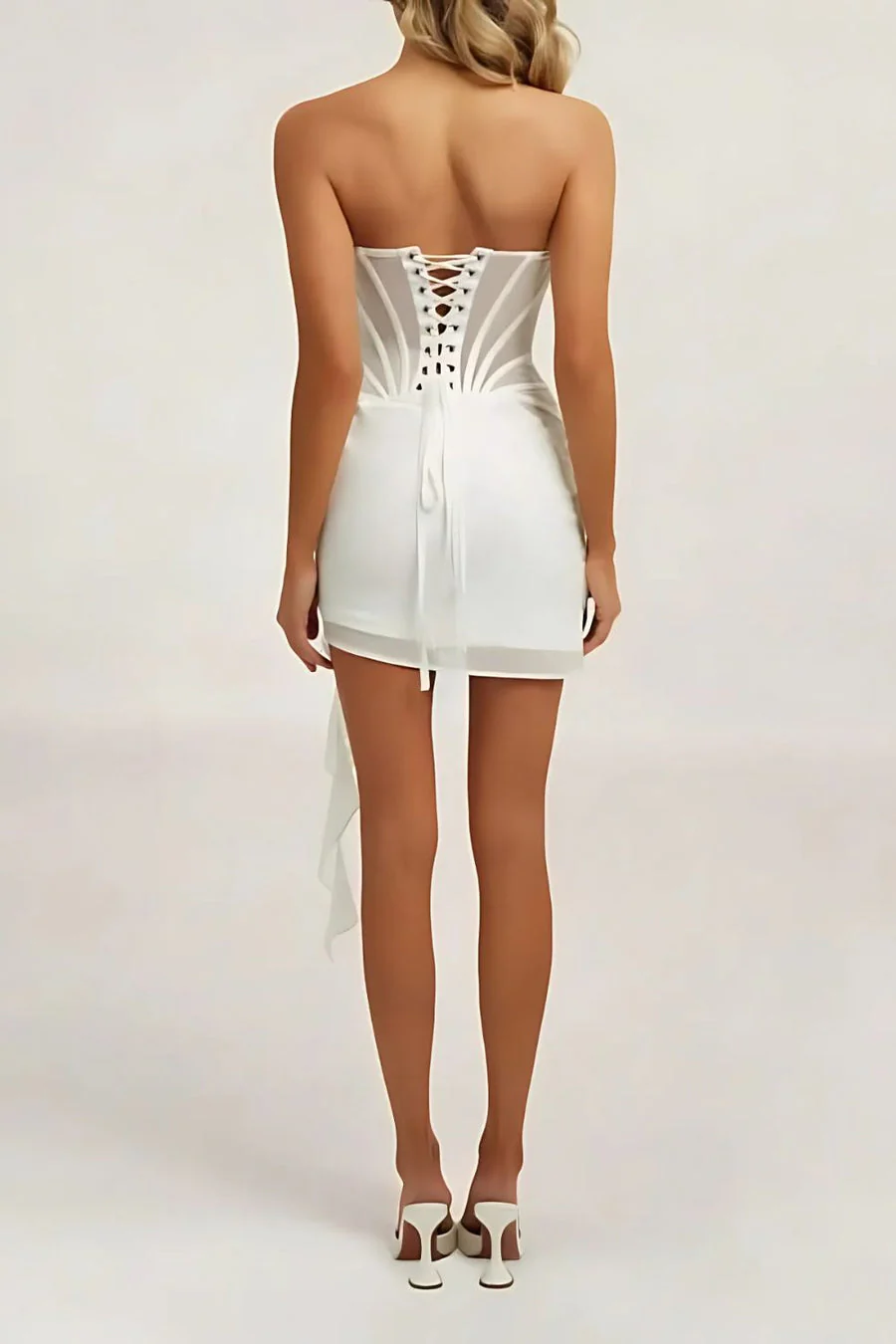 Ladies Mini Dress – Strapless – Sheer Luxe Fabric – Draping – Lined Boned Corset - Image 6