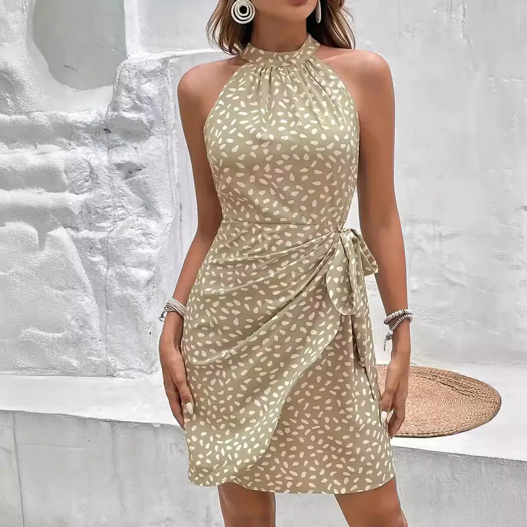 Women's mini wrap dress – Halterneck – Sleeveless – Fitted – Ruffles – Luxury fabric - Image 3