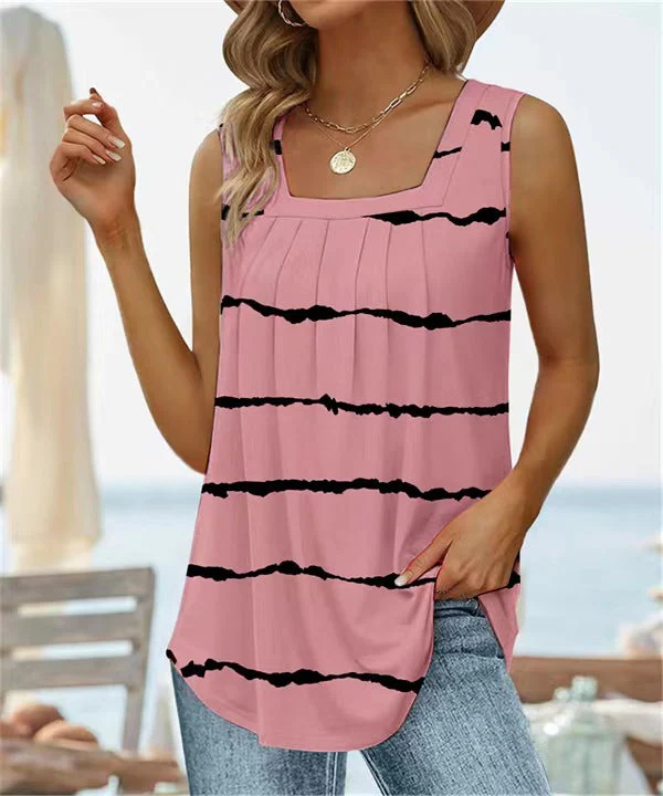 Women's sleeveless T-shirt – Relaxed Fit – Square Neck – Floral Print – Breathable Fabric - Image 5