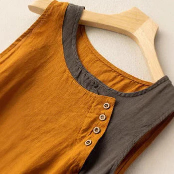 Women's Sleeveless Top – Cotton – Relaxed Fit – Asymmetrical Hem – Button Detail - Image 2