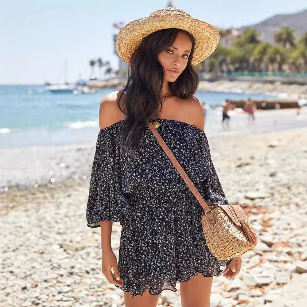 Women's Off-Shoulder Dress – Ruffle Sleeves – Elastic Waist – Airy Fit - Image 4