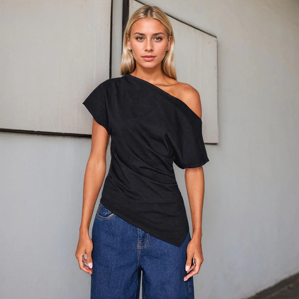 Ladies Off-Shoulder Top – Slim Fit – Asymmetrical – Short Sleeve – Breathable Comfort - Image 2