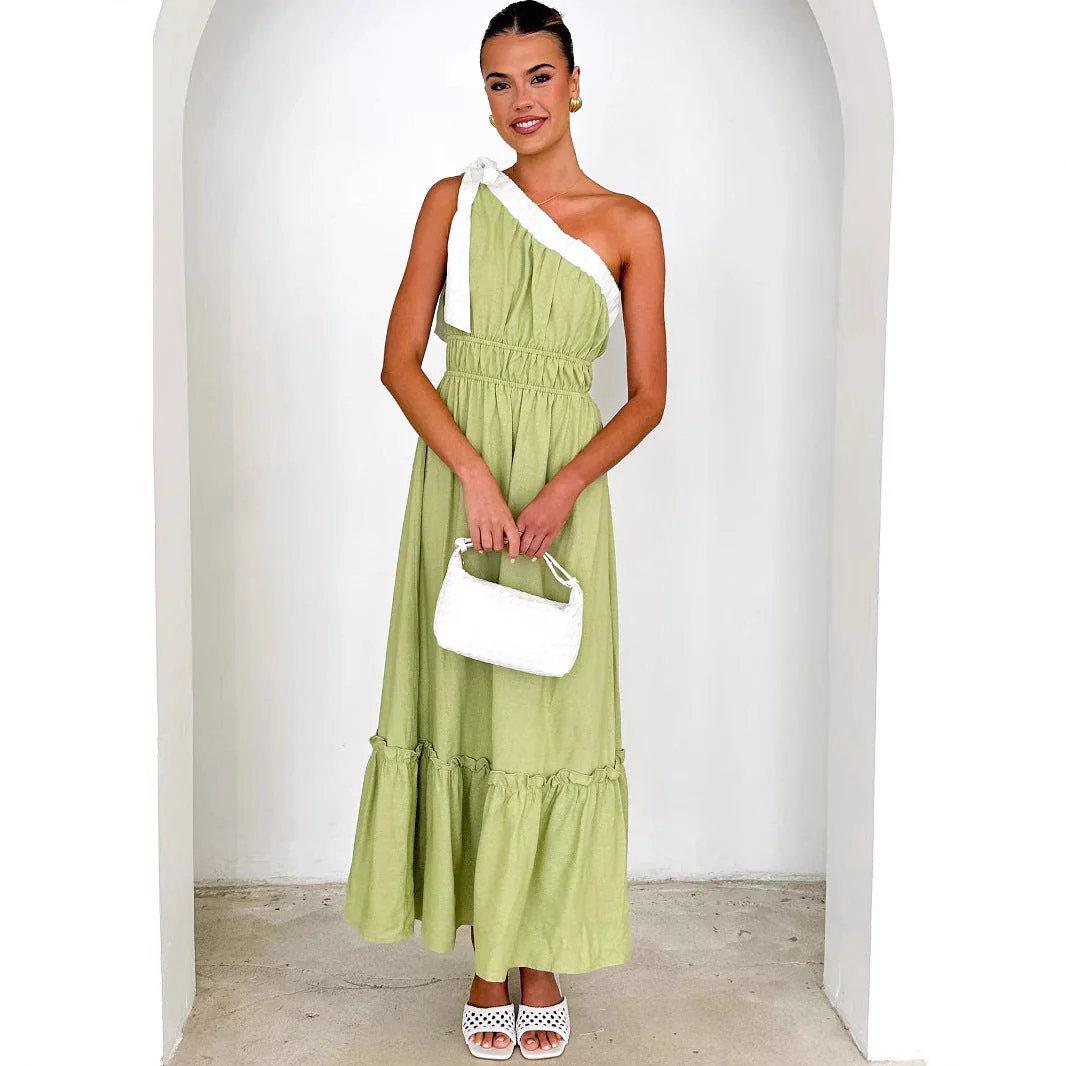 Ladies One-Shoulder Dress – Cotton Mix – A-line – Midi – Ruffles – Layered Skirt - Image 2