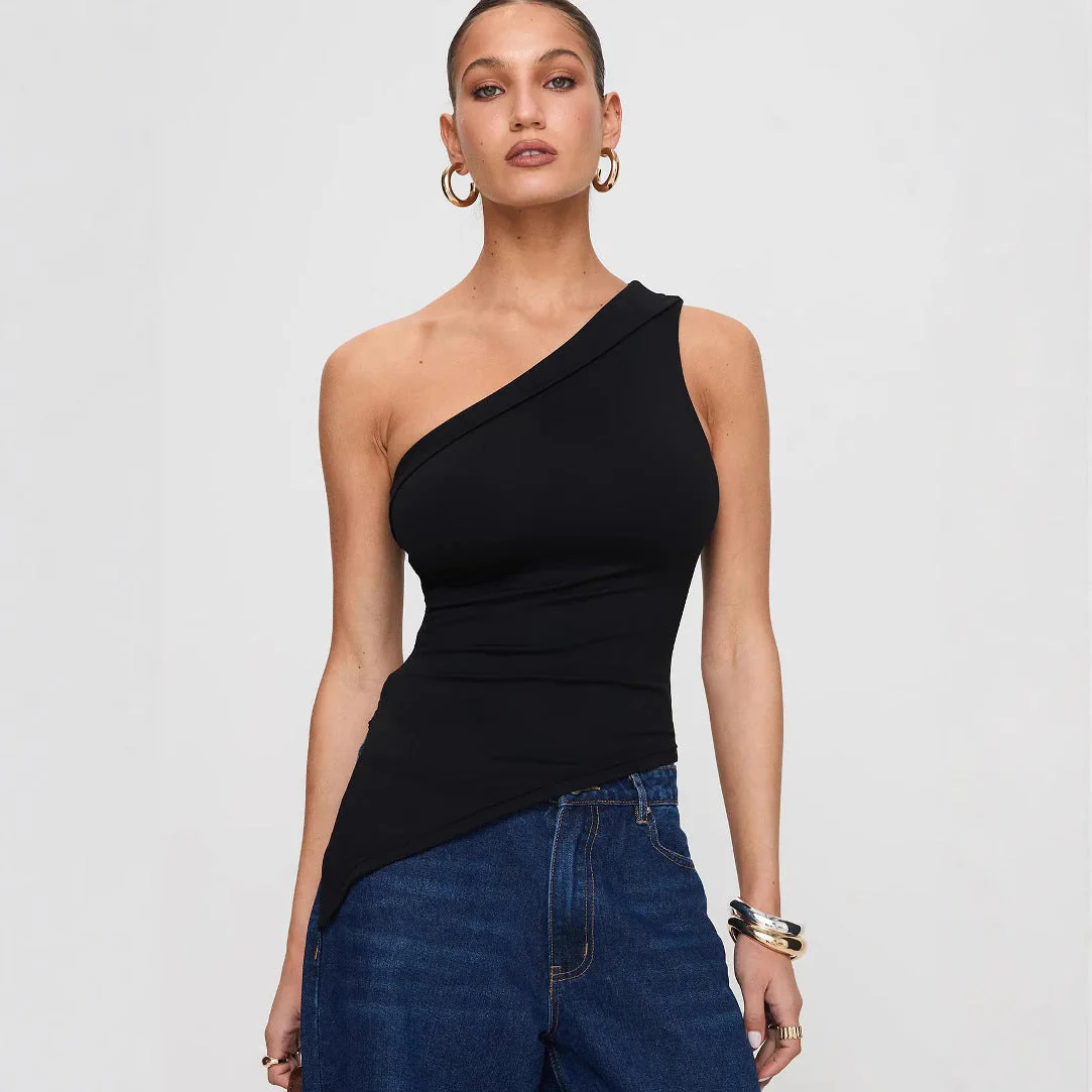 Women's One-Shoulder Top – Slim Fit – Asymmetrical Hem – Breathable Stretch Material - Image 4