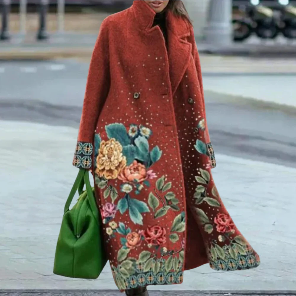 Women's Overcoat – Wool Blend – Oversized Fit – Full Length – Abstract Pattern - Image 2