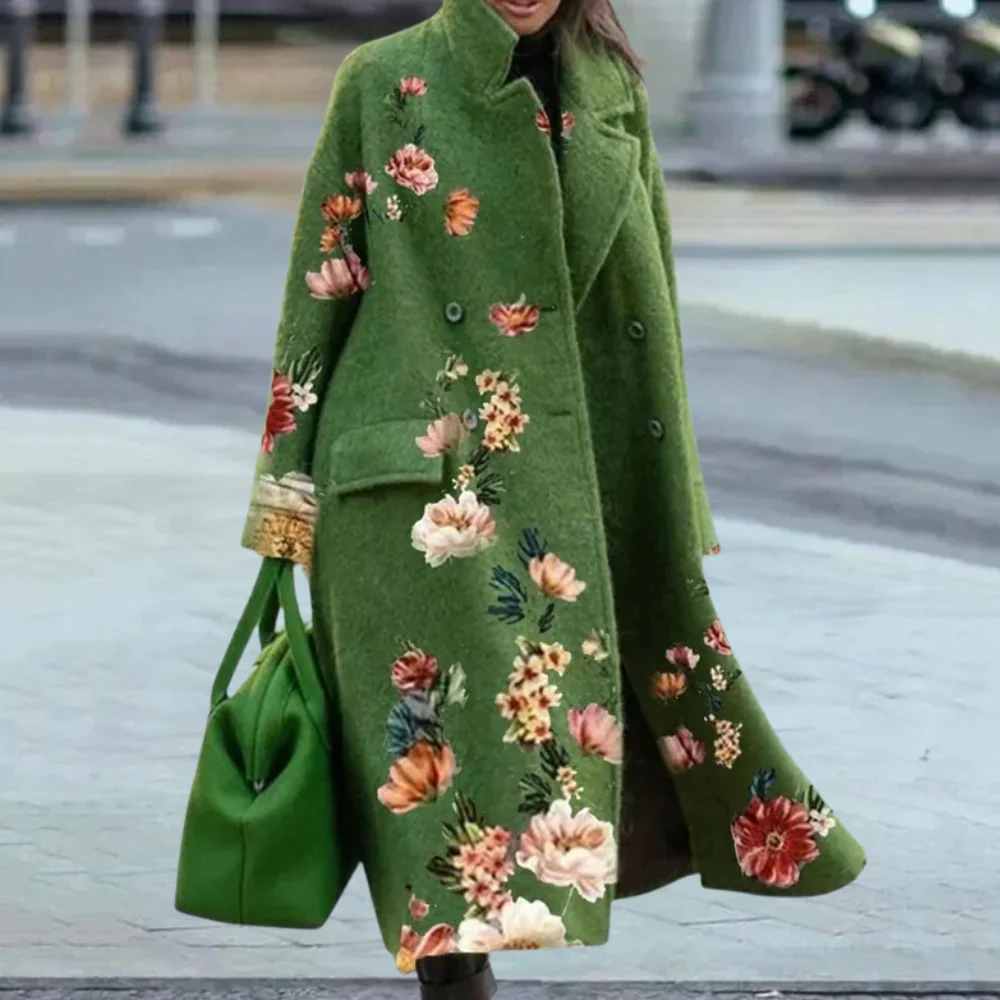 Women's Overcoat – Wool Blend – Oversized Fit – Full Length – Abstract Pattern - Image 3