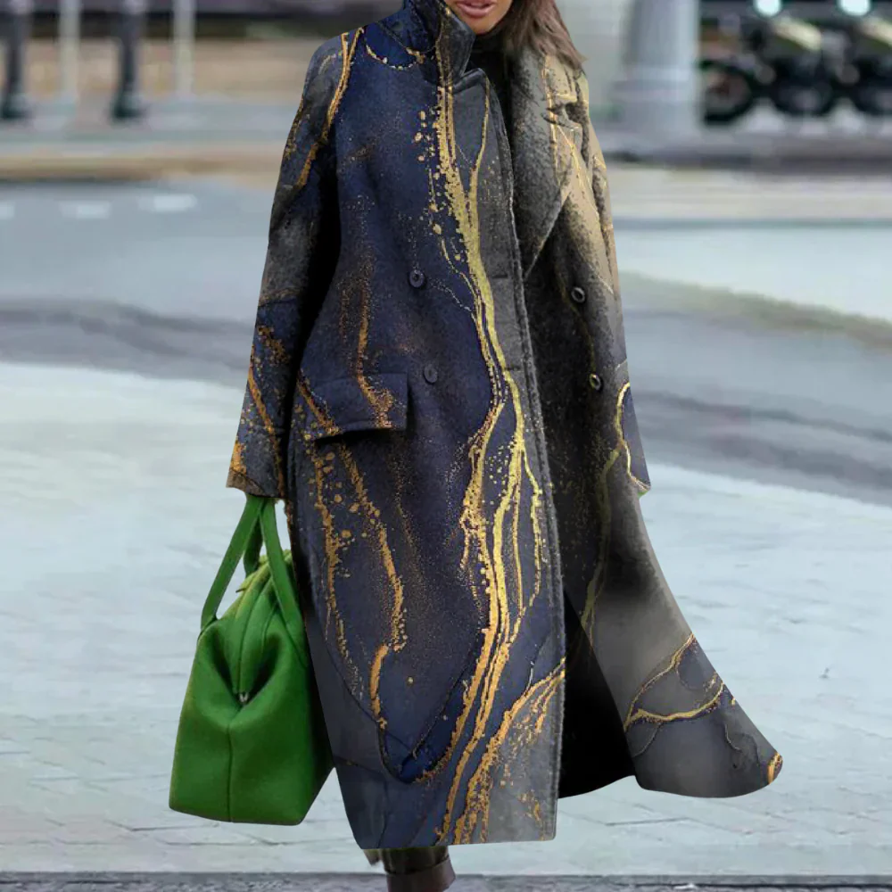 Women's Overcoat – Wool Blend – Oversized Fit – Full Length – Abstract Pattern - Image 4