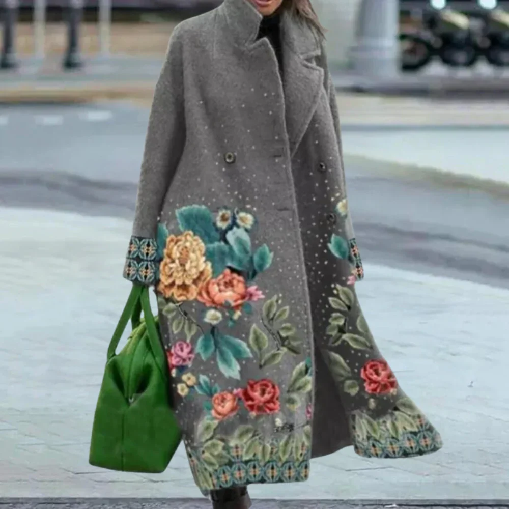Women's Overcoat – Wool Blend – Oversized Fit – Full Length – Abstract Pattern - Image 5