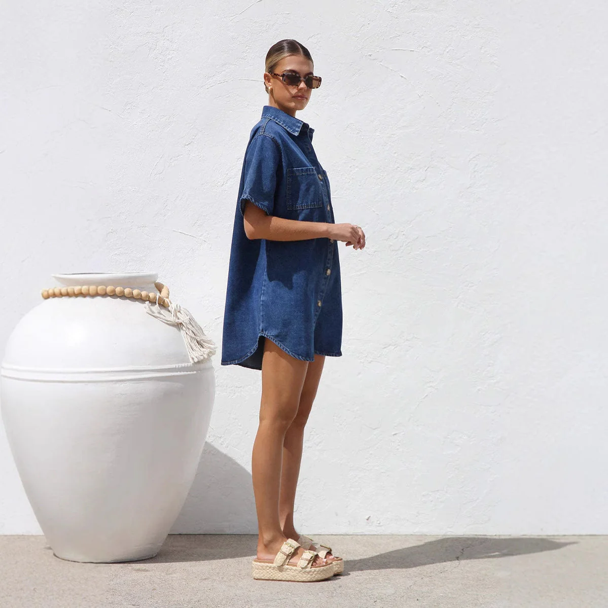 Women's shirt dress – Denim – Oversized fit – Button closure – Chest pockets - Image 2