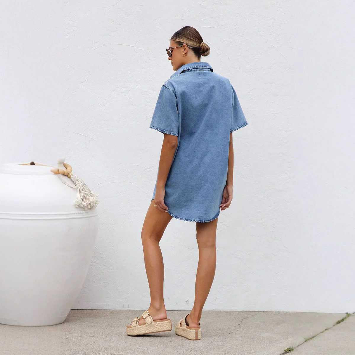 Women's shirt dress – Denim – Oversized fit – Button closure – Chest pockets - Image 3