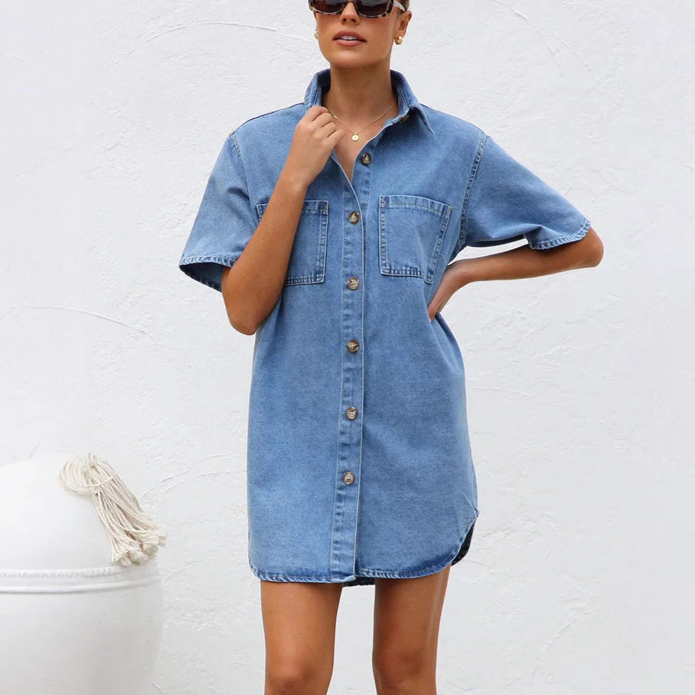 Women's shirt dress – Denim – Oversized fit – Button closure – Chest pockets - Image 4