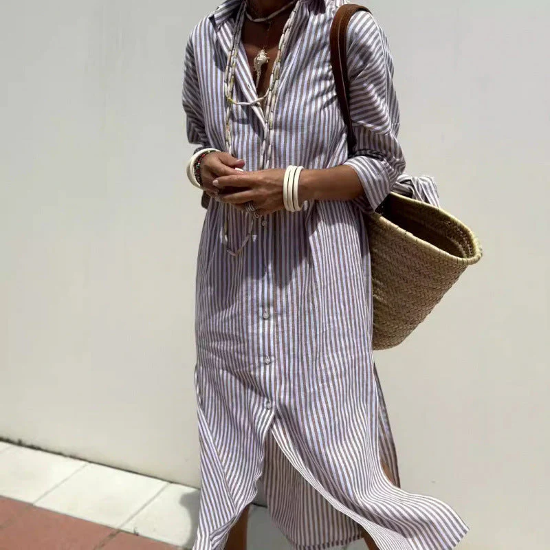 Women's Shirt Dress – Relaxed Fit – Midi Length – Breathable Material – Three-Quarter Sleeve - Image 4