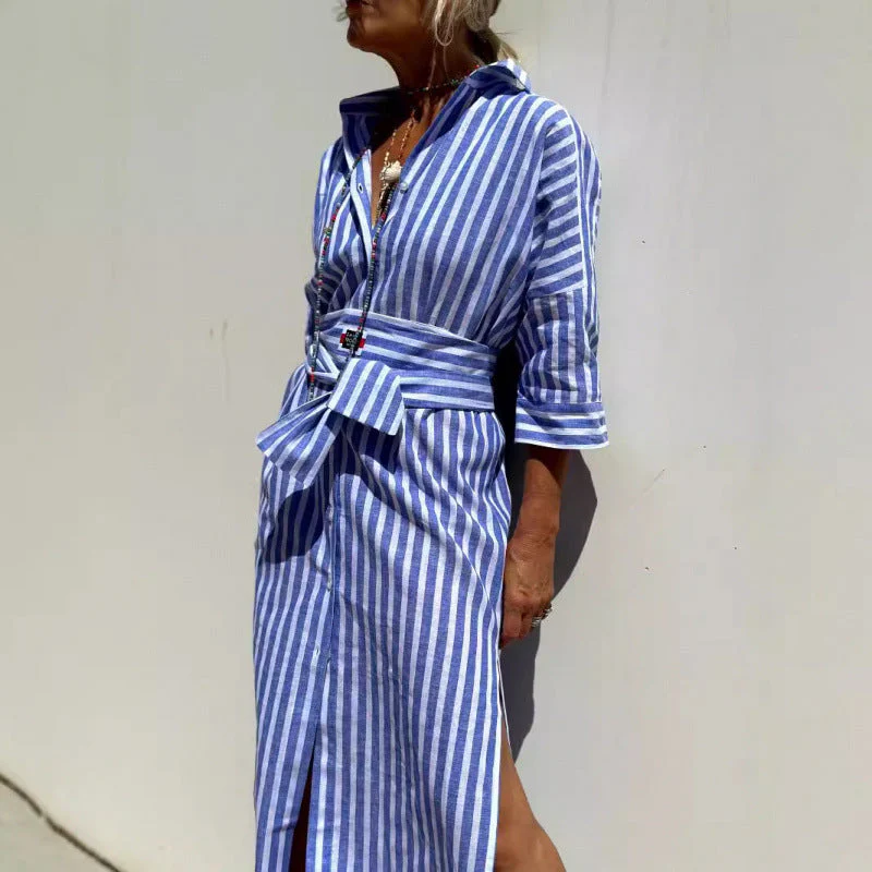 Women's Shirt Dress – Relaxed Fit – Midi Length – Breathable Material – Three-Quarter Sleeve - Image 6