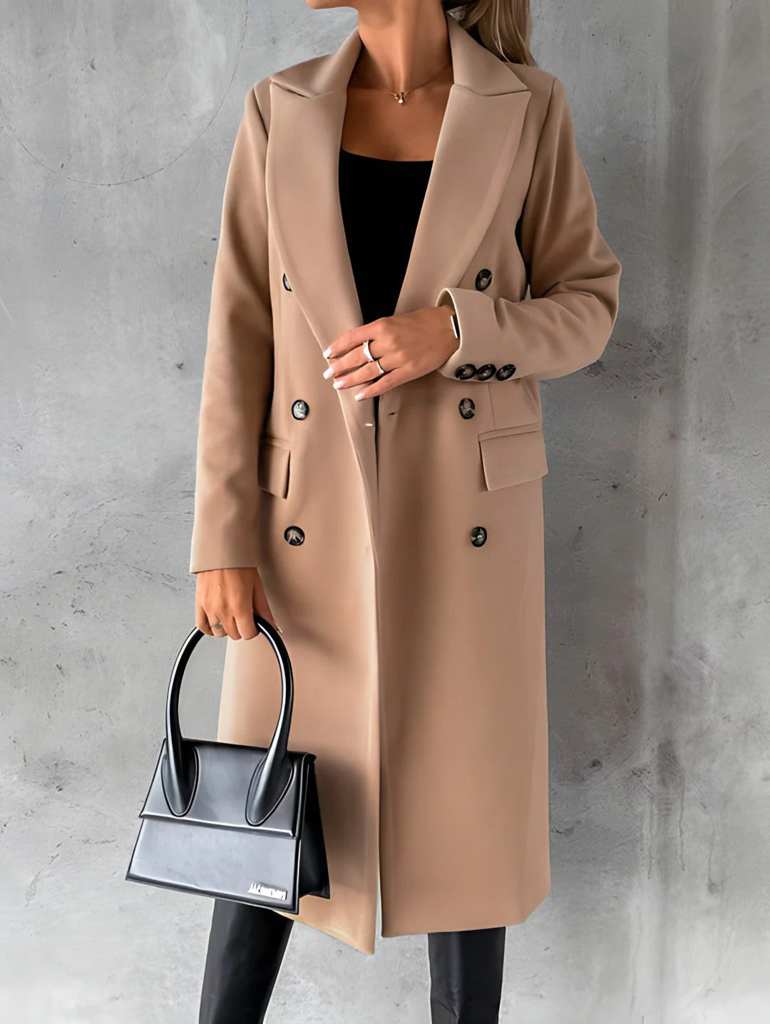 Women's Overcoat – Slim Fit – Wool Mix – Double-Breasted – Long Length – Notched Collar - Image 2