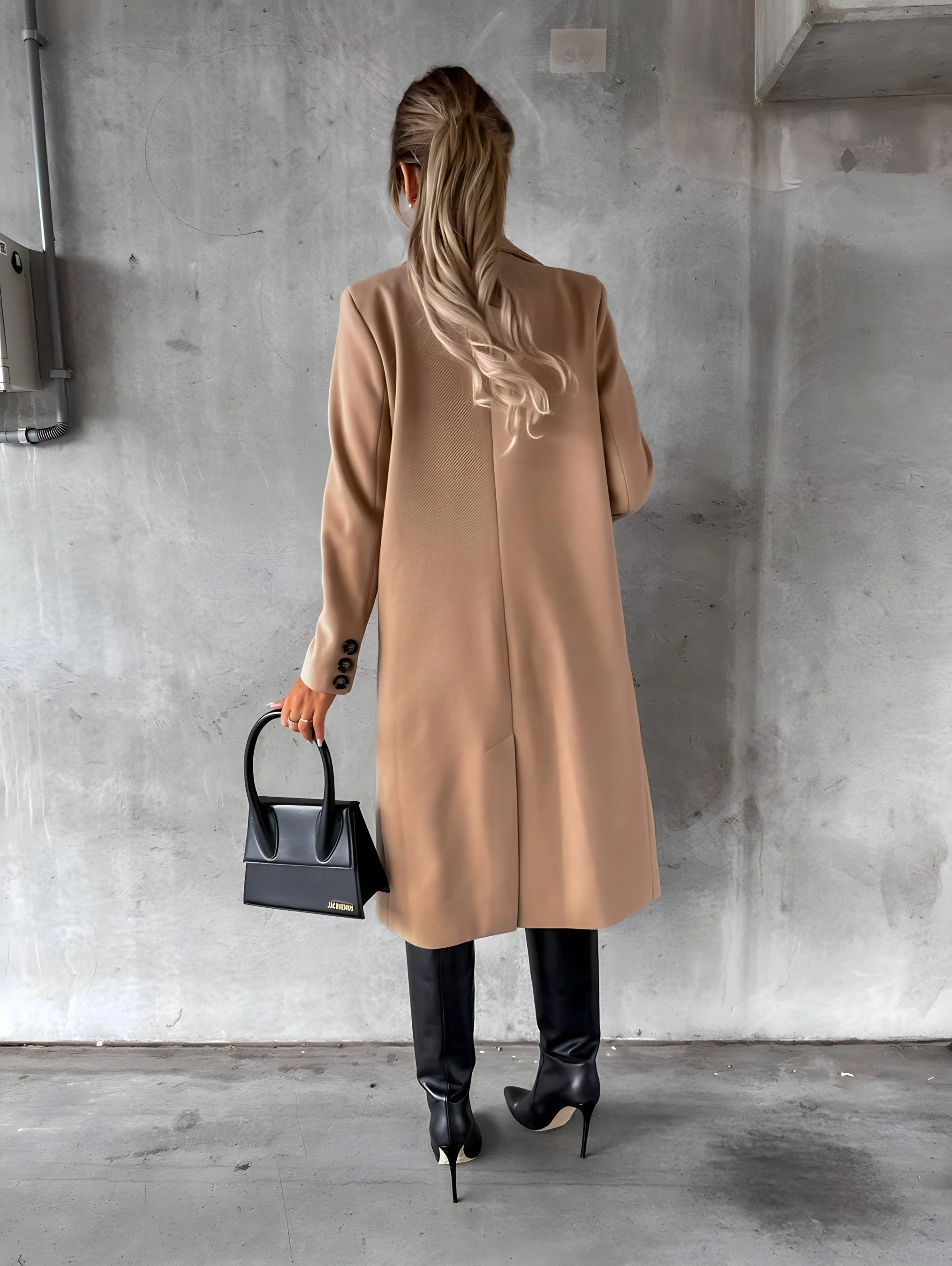 Women's Overcoat – Slim Fit – Wool Mix – Double-Breasted – Long Length – Notched Collar - Image 3