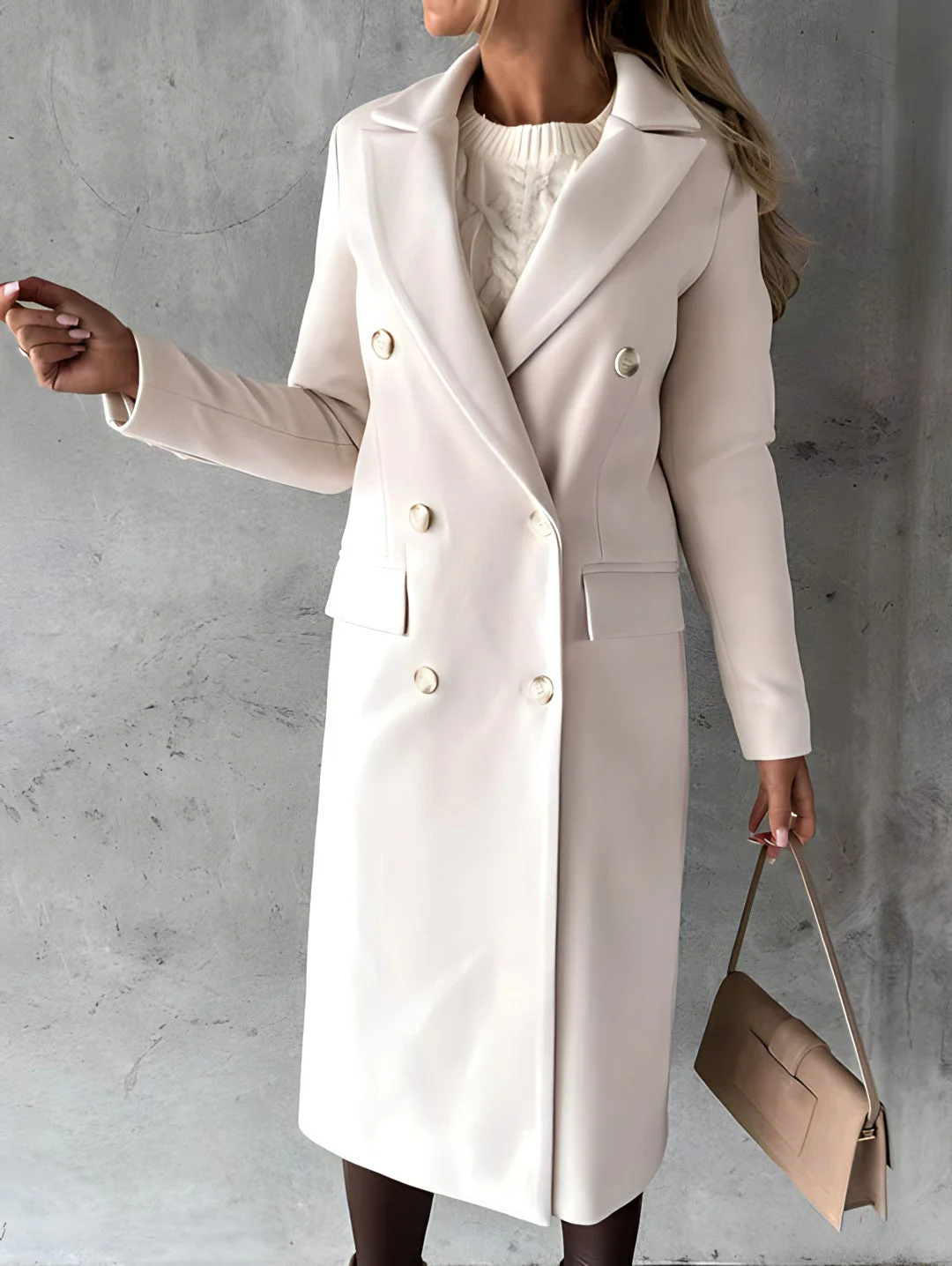 Women's Overcoat – Slim Fit – Wool Mix – Double-Breasted – Long Length – Notched Collar - Image 5
