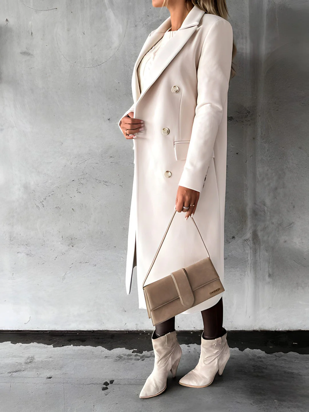 Women's Overcoat – Slim Fit – Wool Mix – Double-Breasted – Long Length – Notched Collar - Image 6