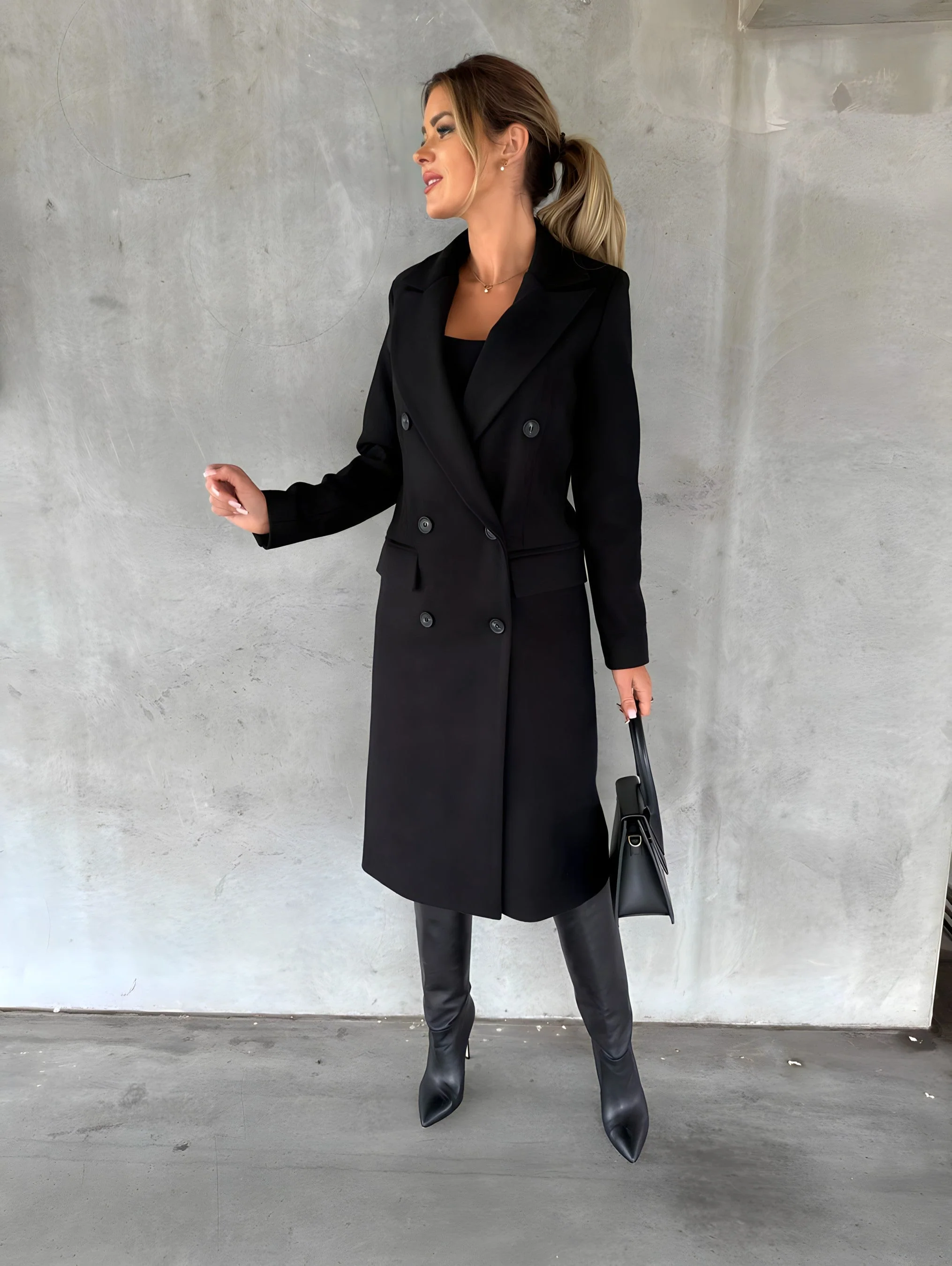 Women's Overcoat – Slim Fit – Wool Mix – Double-Breasted – Long Length – Notched Collar - Image 7