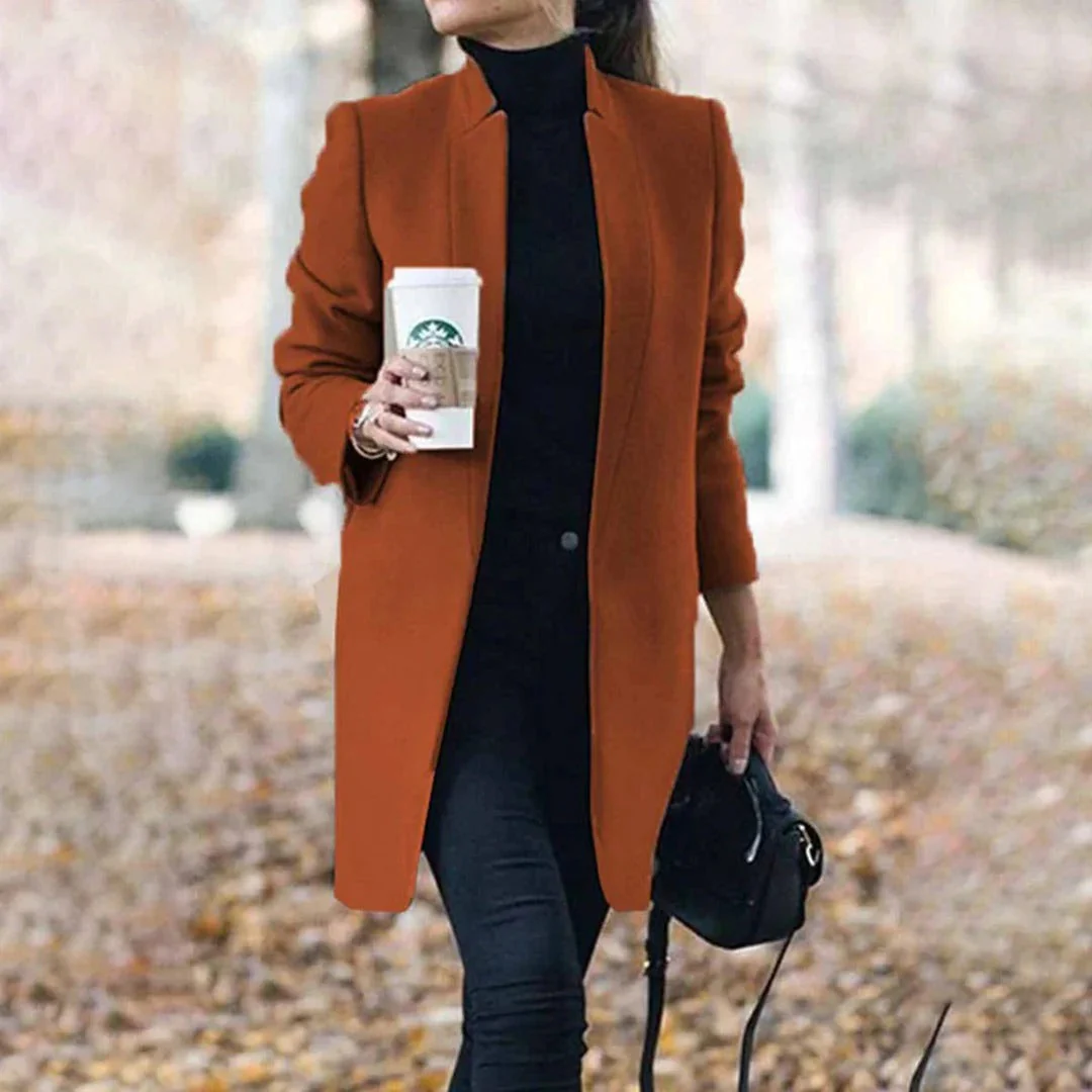 Women's Overcoat – Wool Blend – Tailored Fit – Knee Length – Minimalist Design - Image 3