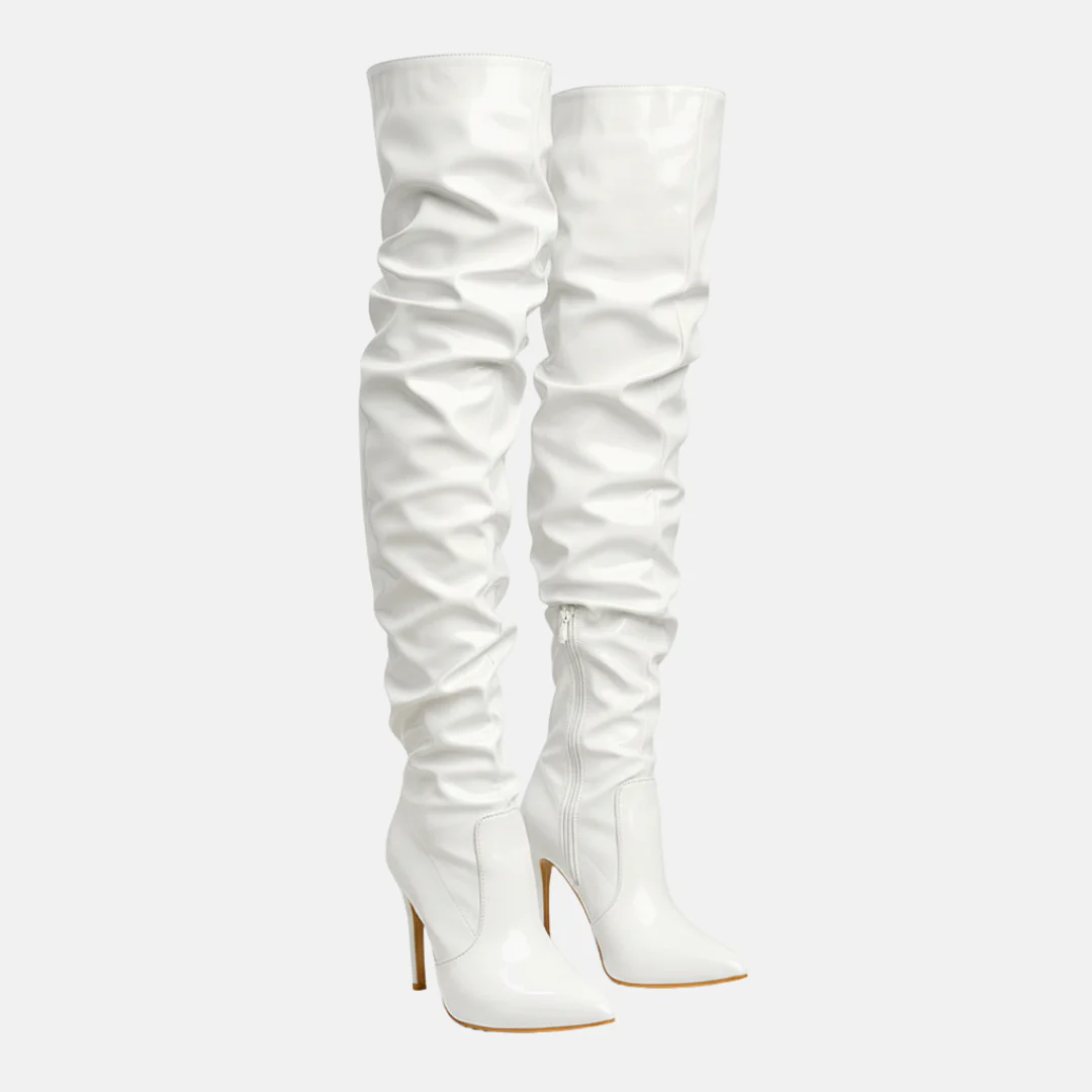 Women's Overknee Boots – Patent Leather – Pointed Toe – Stiletto Heel – Slouchy Shaft - Image 2